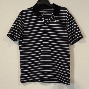 Nike Men's Black and White Striped Polo Shirt